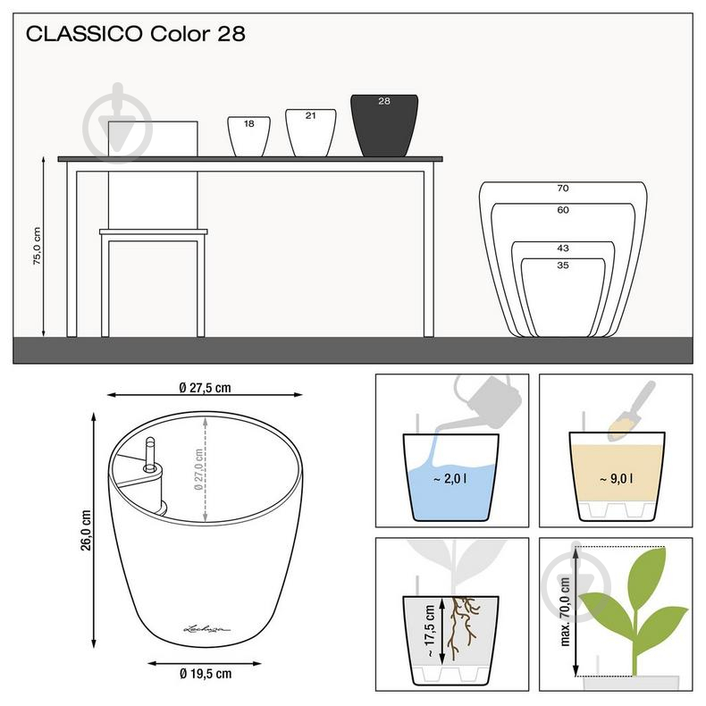 Кашпо пластиковое Lechuza Classico Color 28 (13193) круглый 9 л песочно-коричневый - фото 3