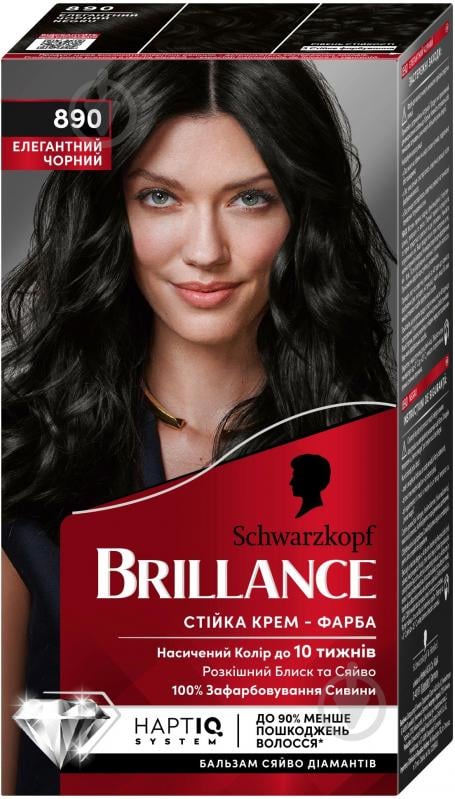 Крем-фарба для волосся Schwarzkopf Brillance 890 Елегантний чорний 142,5 мл - фото 1