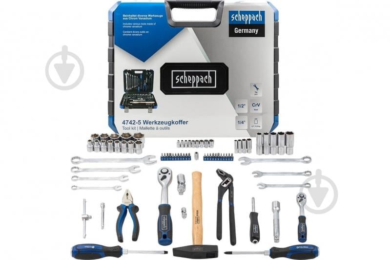 Набор ручного инструмента Scheppach 74 шт. SCH-4742-5 - фото 1 Набор ручного инструмента Scheppach 74 шт. SCH-4742-5 - фото 1