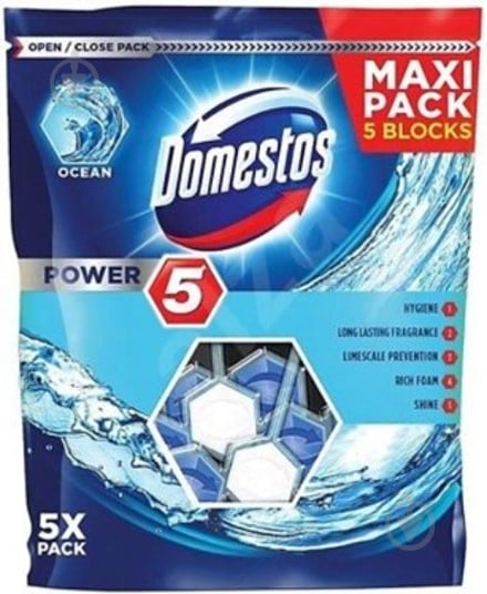 Туалетний блок Domestos Power 5 Maxi Pack Свіжість океану 5 шт. - фото 1