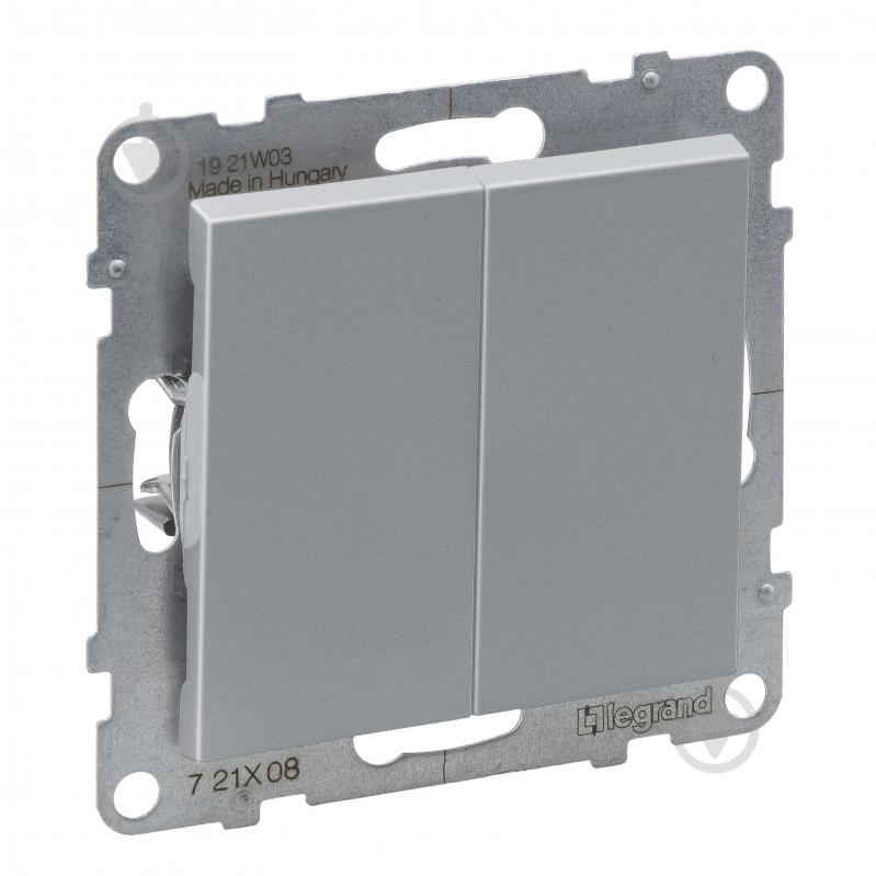 Переключатель проходной двухклавишный Legrand Suno без подсветки алюминий 721308 - фото 1