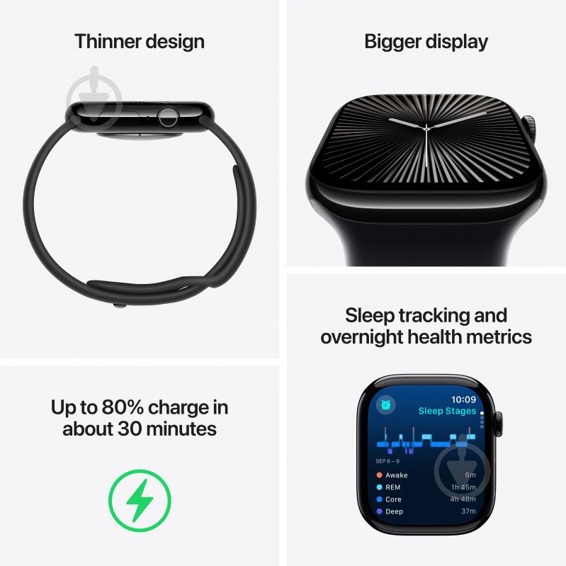 Смарт-годинник Apple Watch Series 10 GPS 42mm Jet Black Aluminium Case with Black Sport Band - S/M (MWWE3QH/A) - фото 3