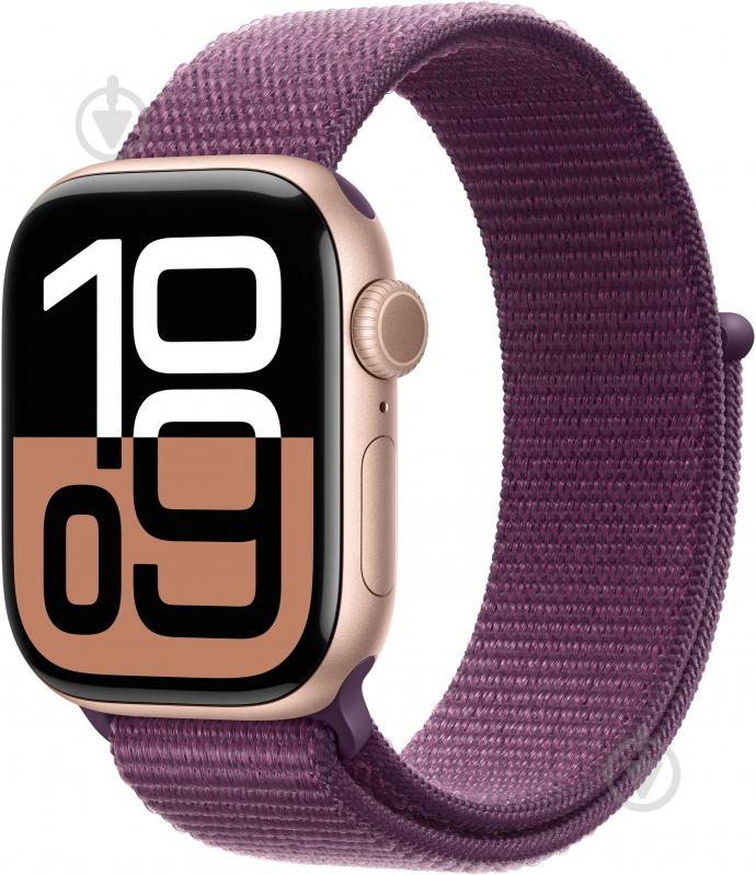 Смарт-часы Apple Watch Series 10 GPS 42mm Rose Gold Aluminium Case with Plum Sport Loop (MWWK3QH/A) - фото 1