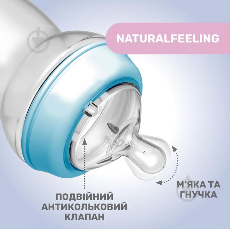 Пляшка дитяча Chicco Natural Feeling NEW 330 мл 6м+ блакитна - фото 4