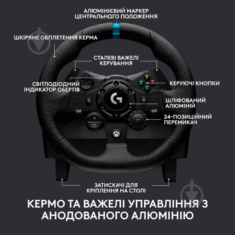 Ігрове кермо Logitech G923 Racing Wheel and Pedals for Xbox One and PC (941-000158) - фото 6