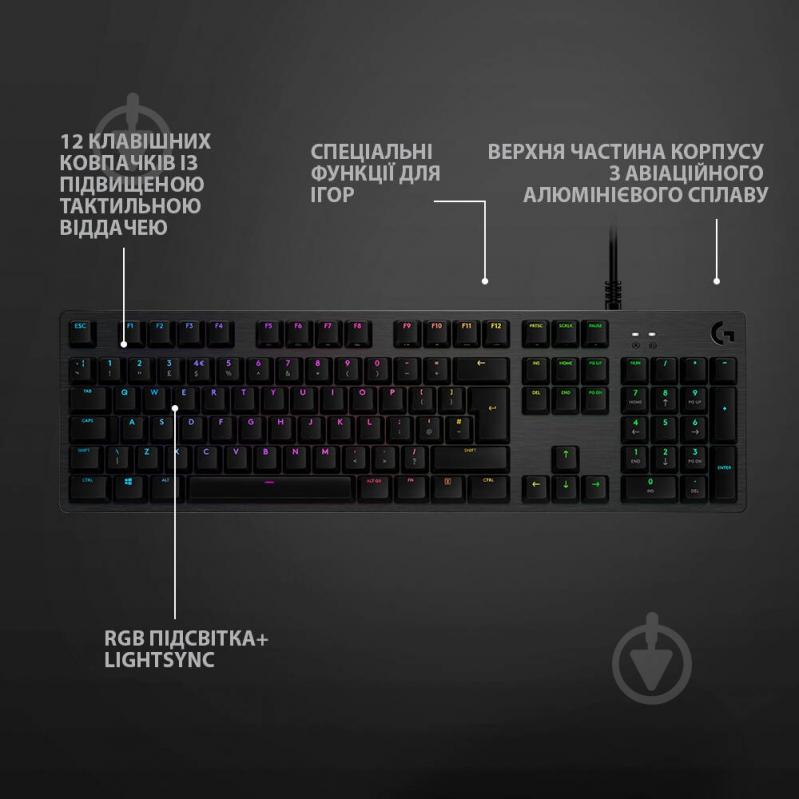 Клавиатура Logitech G512 Carbon Lightsync RGB Mechanical (920-009351) black - фото 5