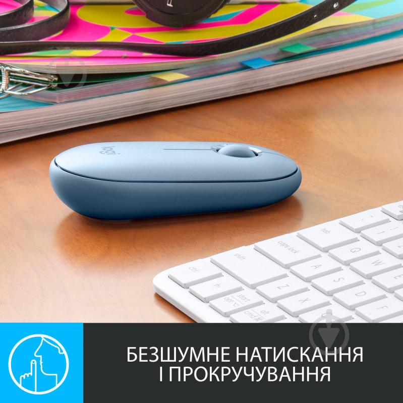 Мышка Logitech Pebble M350 Wireless Mouse grey/blue (910-005719) - фото 3