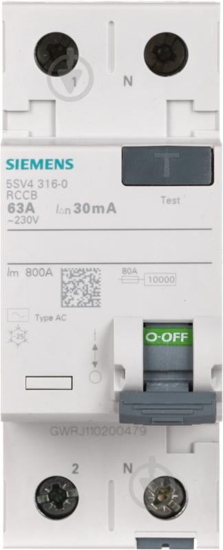 Дифференциальное реле Siemens АС 2p 63А 30 мА AC 230V 5SV4316-0 - фото 2