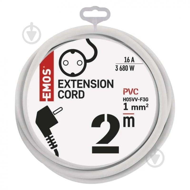 Удлинитель Emos 1 мм² 16A 3680 Вт із заземленням 1 гн. белый 2 м P0122 - фото 3