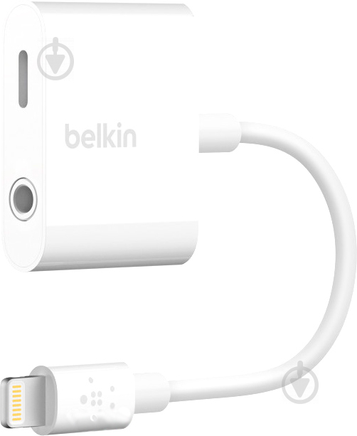 Переходник Belkin Lightning – Ligtning + 3.5 mm miniJack 0.1 м белый (F8J212btWHT) audio + power - фото 1