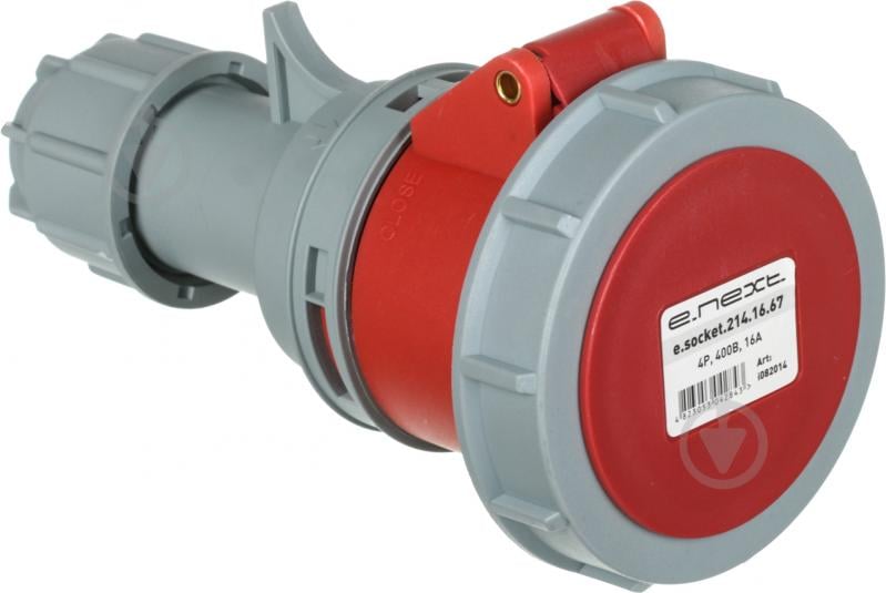 Розетка силовая переносная с заземлением E.NEXT e.socket.214.16.67, 4п., 400В, 16А , IP 67 серый с красным i082014 - фото 2 Розетка силовая переносная с заземлением E.NEXT e.socket.214.16.67, 4п., 400В, 16А , IP 67 серый с красным i082014 - фото 2
