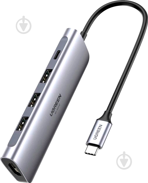 USB-хаб UGREEN CM136 USB Type-C Multifunction Adapter to 3xUSB 3.0+HDMI+PD Space Gray 70495 - фото 1