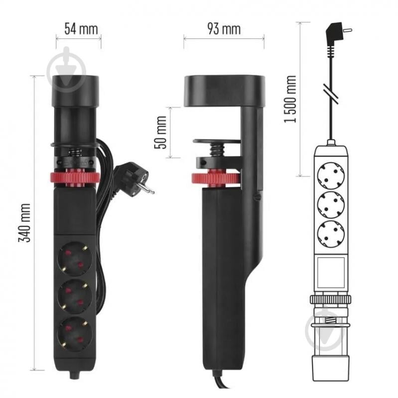 Удлинитель с выключателем Emos 16A 3680Вт 2USB-A /1USB-C быстрая зарядка із заземленням 3 гн. черный 1,5 м P1321PD - фото 15