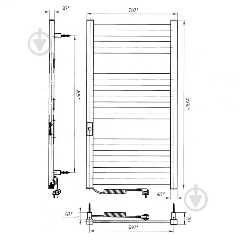 Рушникосушарка електрична Rhein Grut S8 500х1000 E L Jet Black RAL9005 376W - фото 6