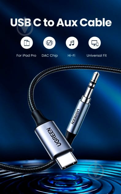 Кабель UGREEN CM450 USB-C Male to 3.5mm Male Audio Cable with Chip 1 м black (20192) - фото 3