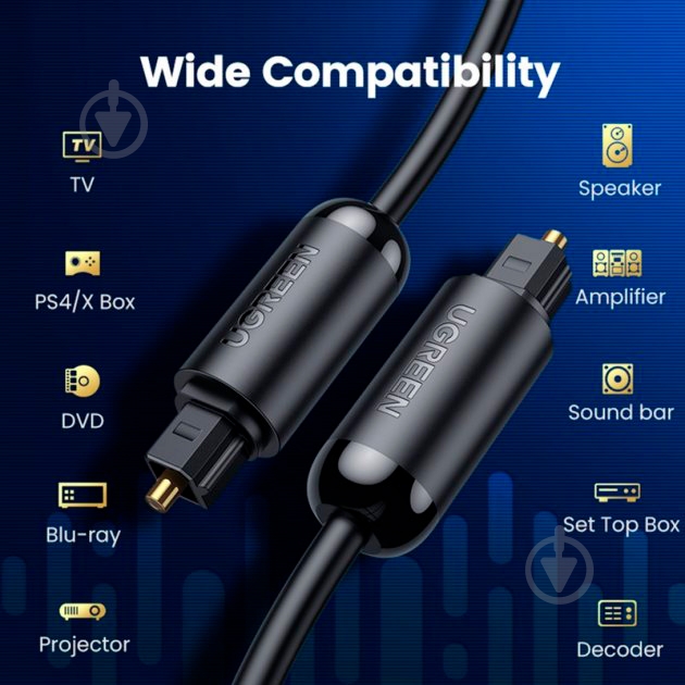 Кабель UGREEN AV122 Toslink Optical Audio Cable 2 м black (70892) - фото 5