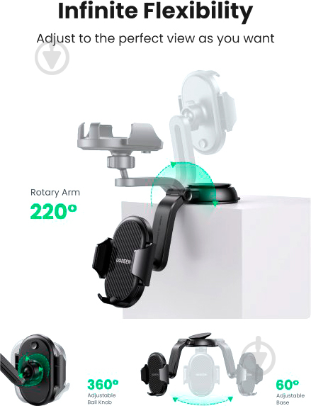 Автодержатель LP405 Waterfall-Shaped Suction Cup Phone Mount UGREEN 20473 черный - фото 6