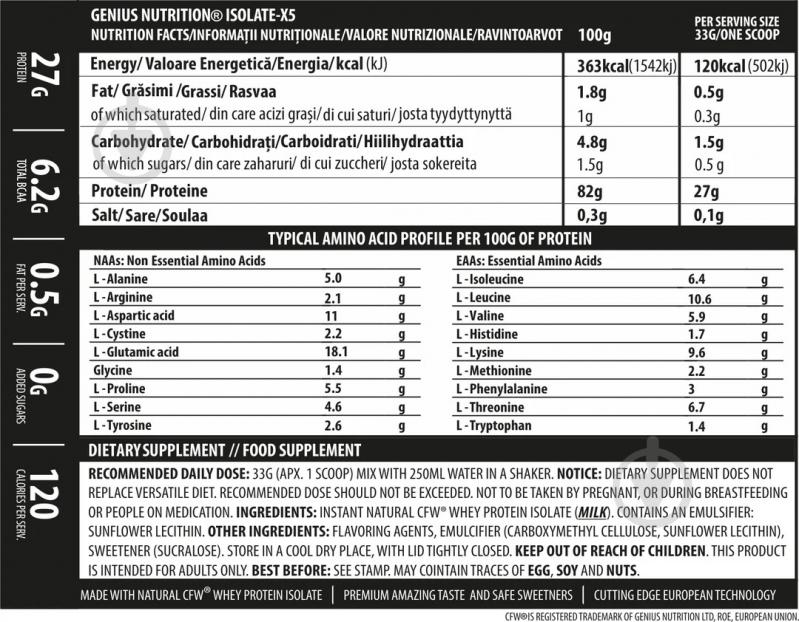 Протеин Genius Nutrition Isolate-X5 банан 2000 г - фото 2