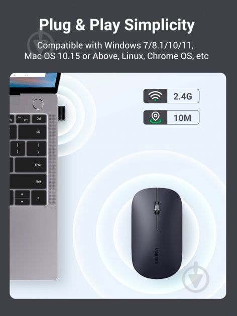 Мишка бездротова UGREEN MU001 Portable Wireless Mouse black (90372) - фото 8