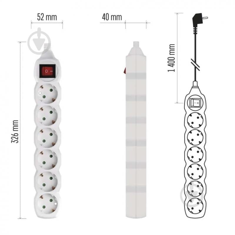 Подовжувач з вимикачем Emos 1 мм² 16A 3680 Вт із заземленням 6 гн. білий 1,4 м P1621 - фото 6