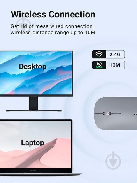 Мышка беспроводная UGREEN MU001 Portable Wireless Mouse gray (90373) - фото 11