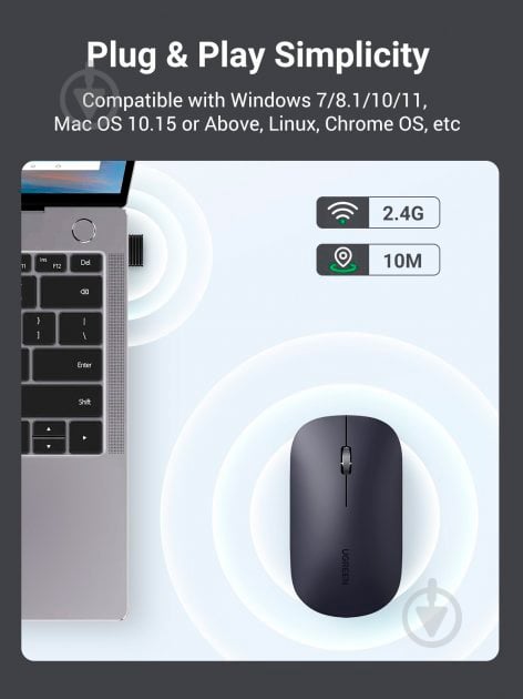 Мышка беспроводная UGREEN MU001 Portable Wireless Mouse gray (90373) - фото 7