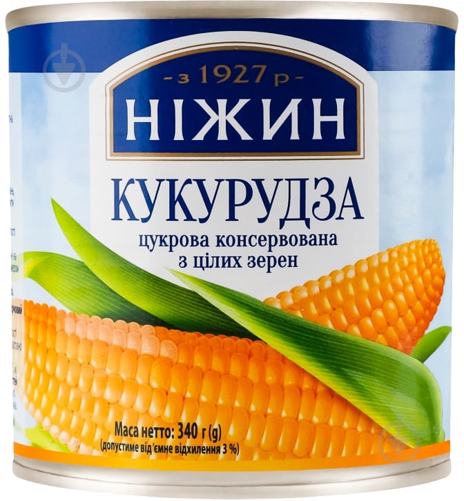 Кукурудза консервована ТМ Ніжин цукрова з цілих зерен 340 г - фото 1