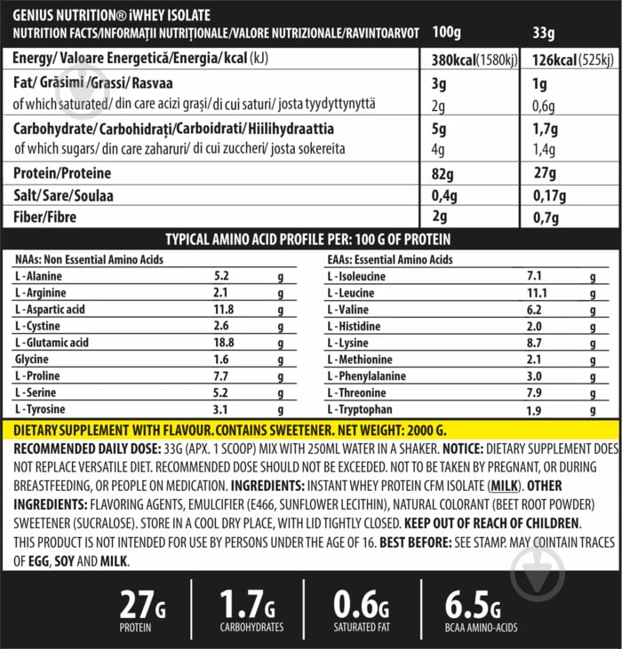 Протеїн Genius Nutrition iWhey isolate банановий 2000 г - фото 2