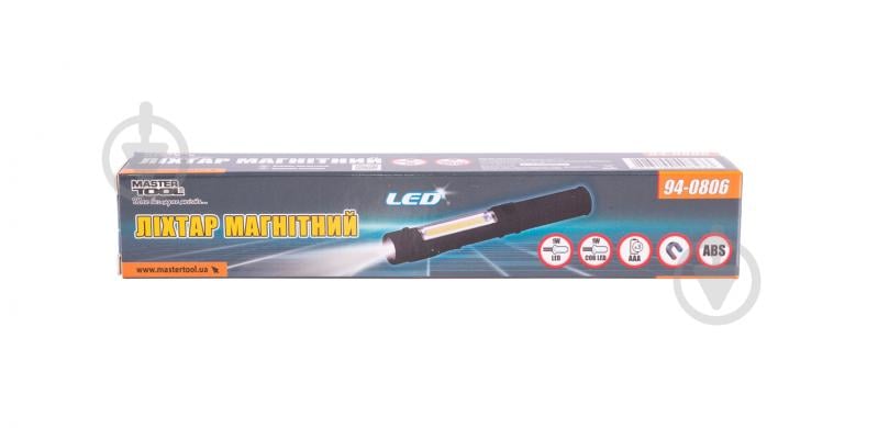 Ліхтар світлодіодний MasterTool ручний магнітний 1W LED/1W COB LED/90 lum/6500К/50 м/3xAAA ABS (94-0806) чорний - фото 8