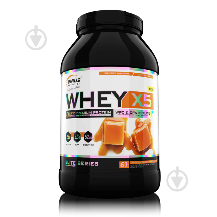 Протеин Genius Nutrition Whey-X5 соленая карамель 2000 г - фото 1