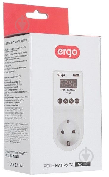Реле напряжения Ergo Voltage Protector VC-15 - фото 4 Реле напряжения Ergo Voltage Protector VC-15 - фото 4