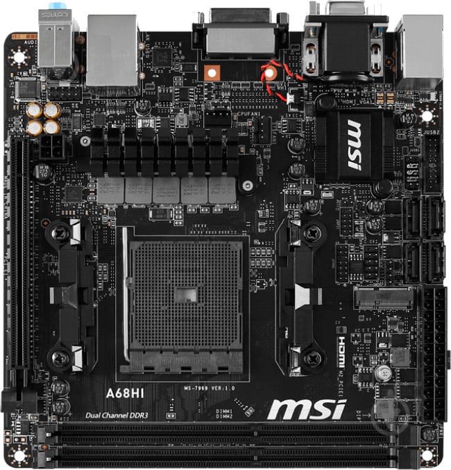 Материнська плата MSI A68HI (Socket FM2+, AMD A68H, mini ITX) - фото 1