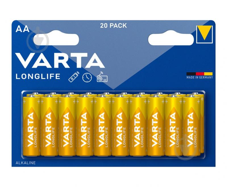 Батарейка лужна Varta Longlife AA (пальчикові) 20 шт. (4106101420) - фото 1 Батарейка лужна Varta Longlife AA (пальчикові) 20 шт. (4106101420) - фото 1