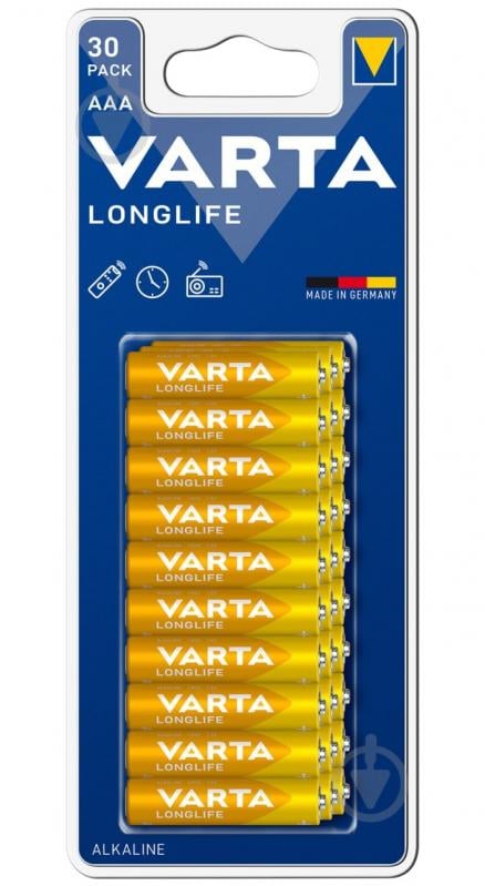 Батарейка щелочная Varta Longlife AAA (мизинчиковые) 30 шт. (4103101630) - фото 1 Батарейка щелочная Varta Longlife AAA (мизинчиковые) 30 шт. (4103101630) - фото 1