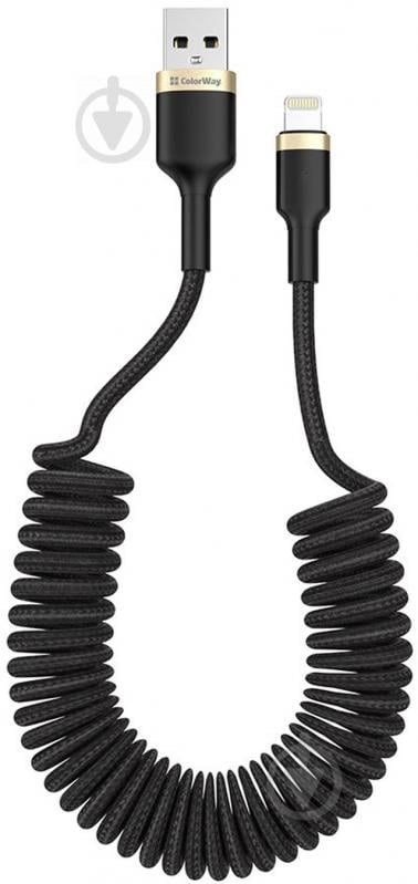 Кабель ColorWay USB - Apple Lightning (spiral) 2.4А 1,5 м black (CW-CBUL051-BK) - фото 2