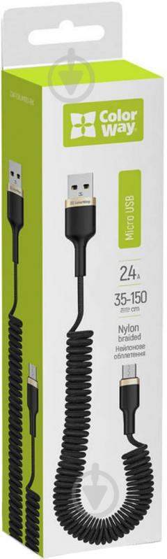 Кабель ColorWay USB - MicroUSB (spiral) 2.4А 1,5 м black (CW-CBUM051-BK) - фото 1