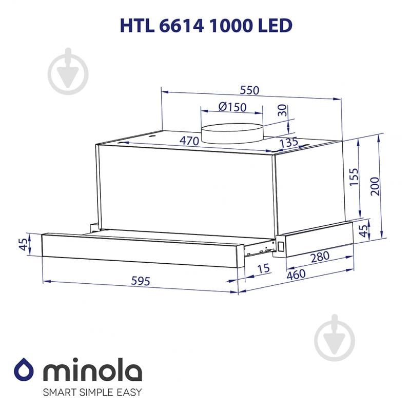 Вытяжка Minola HTL 6614 BL 1000 LED телескопическая - фото 12