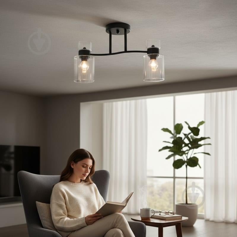 Люстра стельова Sensio Sculptor 2x40 Вт E27 чорний/прозорий ALG-07555/2-Bl - фото 6