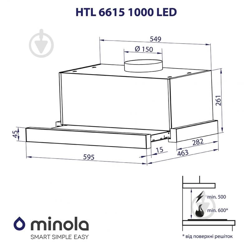 Витяжка Minola HTL 6615 IV 1000 LED телескопічна - фото 14
