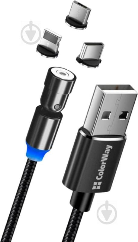 Кабель ColorWay USB - 3в1 Lightning + Micro 5P + Type-C Magnetic Rotation 540 ° 1 м черный - фото 3