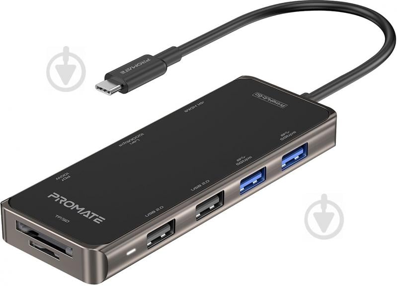 USB-хаб Promate PrimeHub-Go 9-в-1 USB-C PD/HDMI/2xUSB 3.0/2xUSB 2.0/RJ45/SD/MicroSD - фото 1