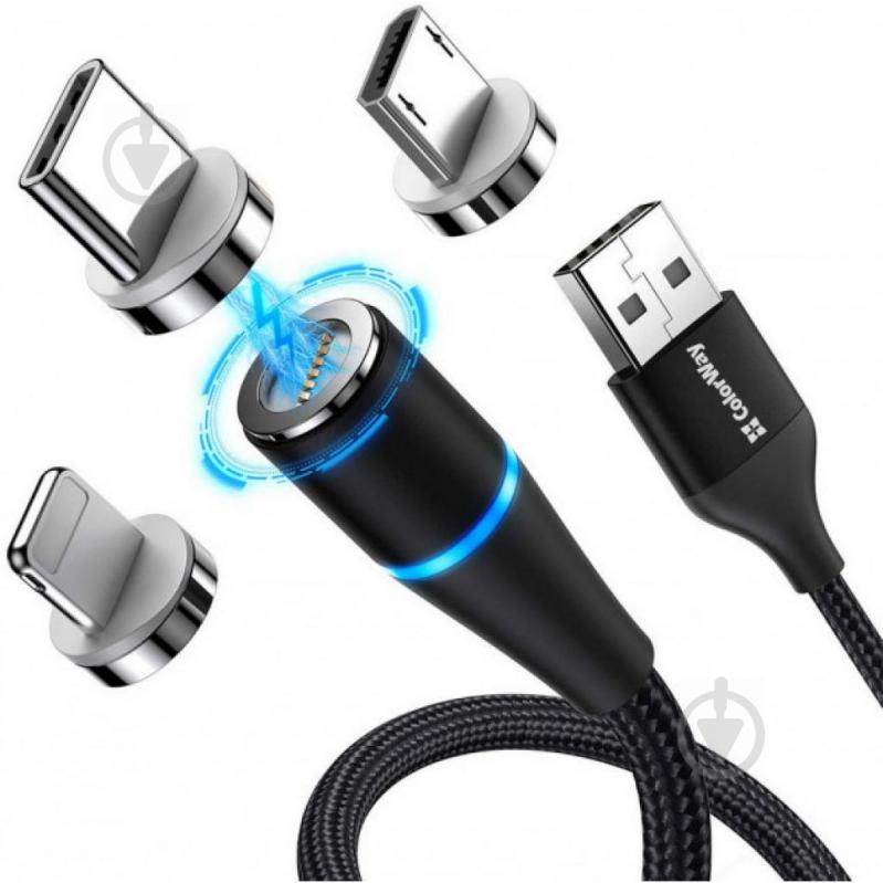 Кабель ColorWay USB - 3в1 Lightning + Micro 5P + Type-C Magnetic 1 м черный - фото 2