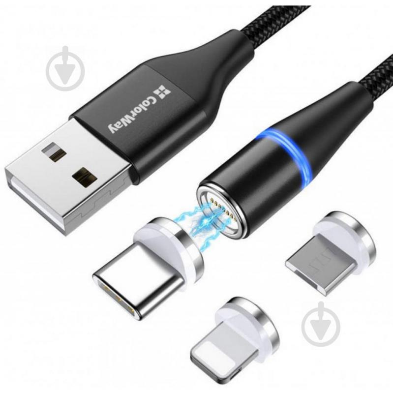 Кабель ColorWay USB - 3в1 Lightning + Micro 5P + Type-C Magnetic 1 м черный - фото 3