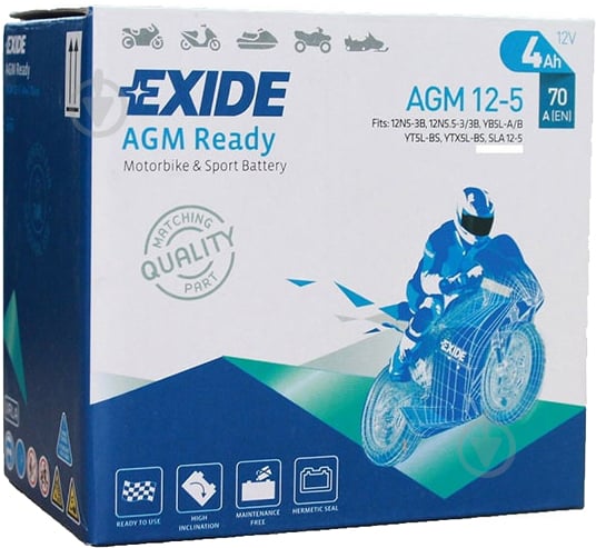 Акумулятор автомобільний EXIDE AGM 4Ah 70A 12V «+» праворуч (AGM12-5) - фото 2