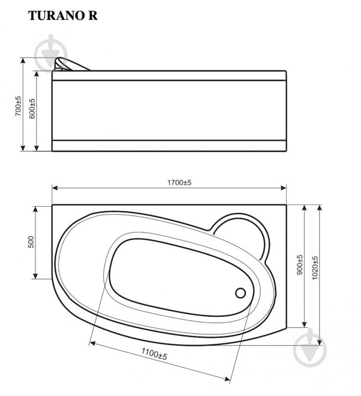 Ванна акрилова WGT Rialto Turano правостороння 170,5х90,5 см - фото 2