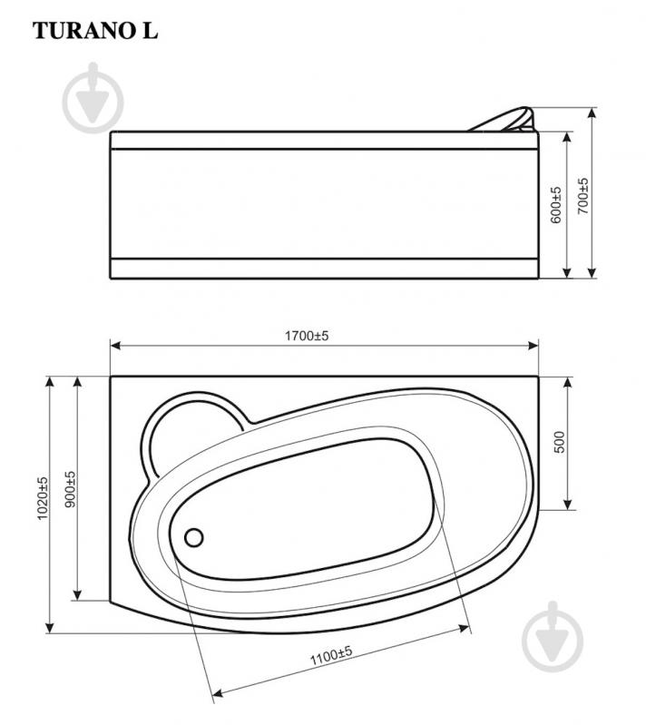 Ванна акриловая WGT Rialto Turano левосторонняя 170,5х90,5 см - фото 3