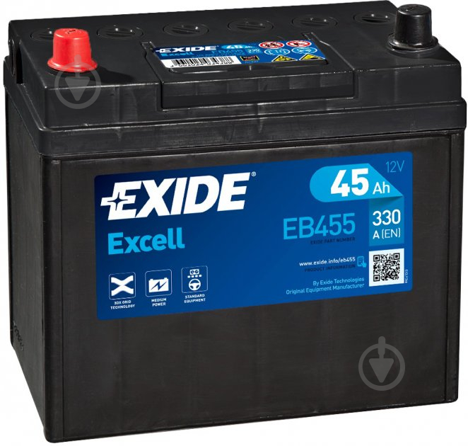 Акумулятор автомобільний EXIDE Excell 45Ah 330A 12V «+» ліворуч (EB455) - фото 1