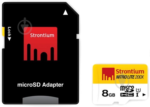 Карта памяти STRONTIUM miсroSDHC 8 ГБ UHS Speed Class 1 (U1) Nitro Lite 200X (SRL8GTFU1) - фото 1