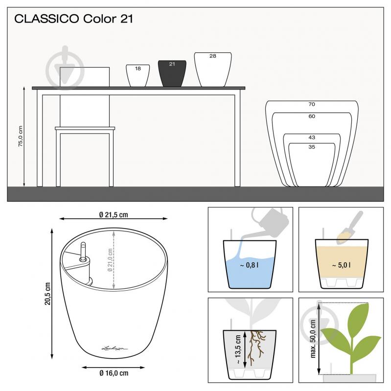 Вазон пластик Classico Color 21 круглий сірий 0,8 л Lechuza (4008789131843) - фото 3