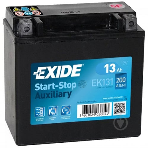 Акумулятор автомобільний EXIDE Start-Stop Auxiliary AGM 13Ah 200A 12V «+» ліворуч (EK131) - фото 1